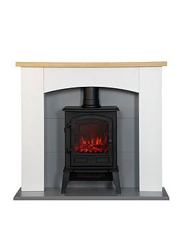 Product photograph of Adam Fires Fireplaces Adam Huxley In Pure White Grey With Sureflame Ripon Electric Stove In Black 39 Inch from very.co.uk