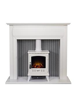 Adam Fires & Fireplaces Adam Florence Stove Fireplace In Pure White With Aviemore Electric Stove In White Enamel, 48 Inch