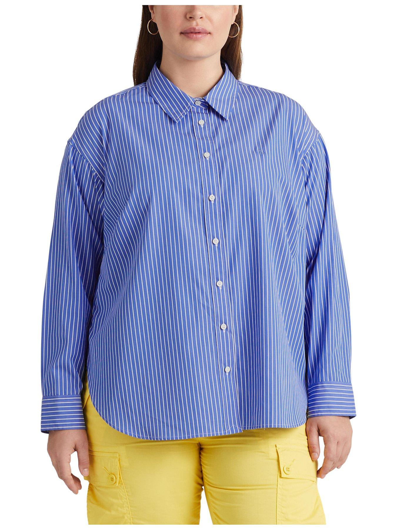 Lauren by Ralph Lauren Kotta-long Sleeve-button Front Shirt Curve -  Blue/white 
