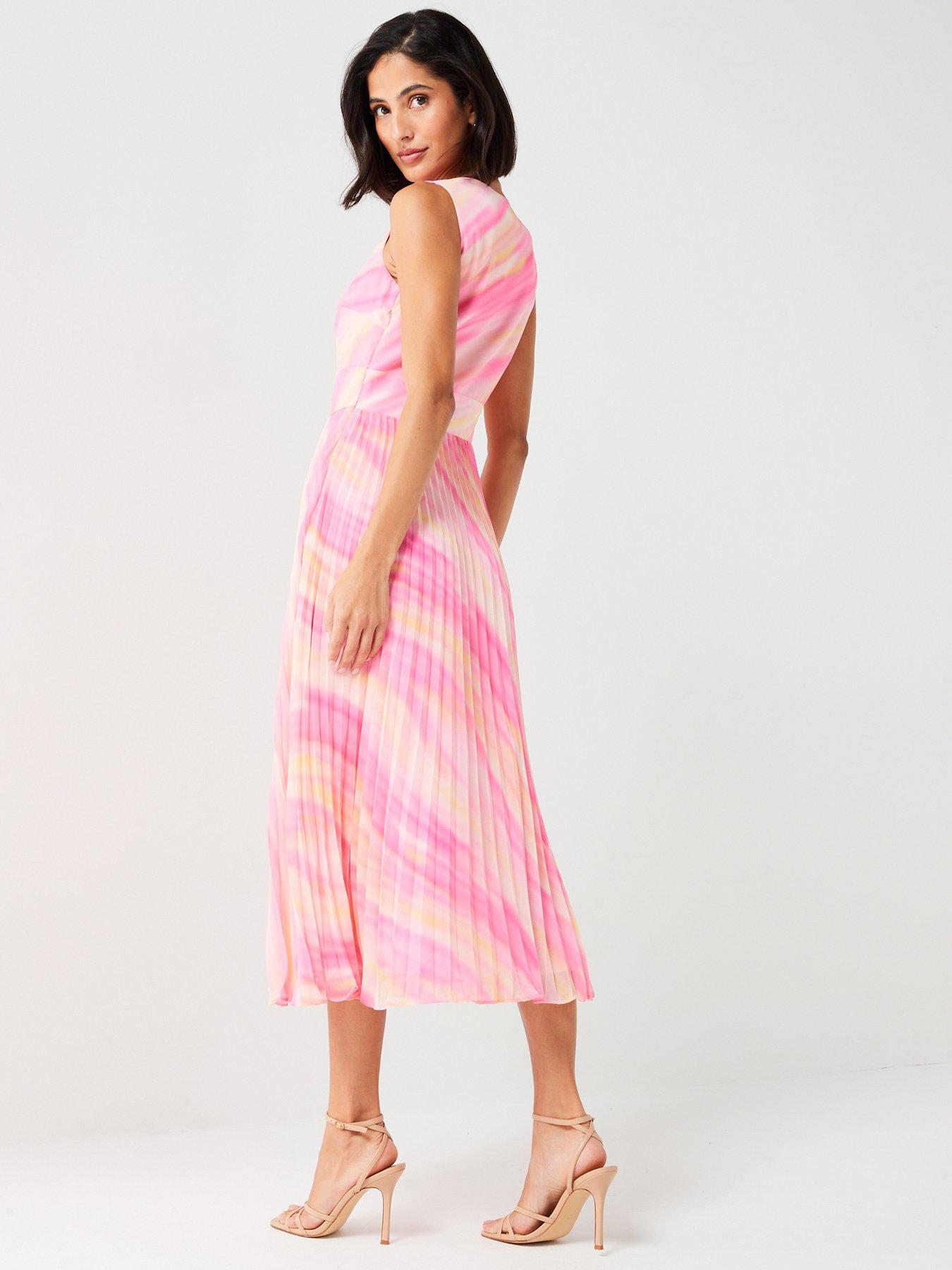 Image 2 of 6 of V by Very Belted Pleated Skirt Printed Midi Dress - Multi