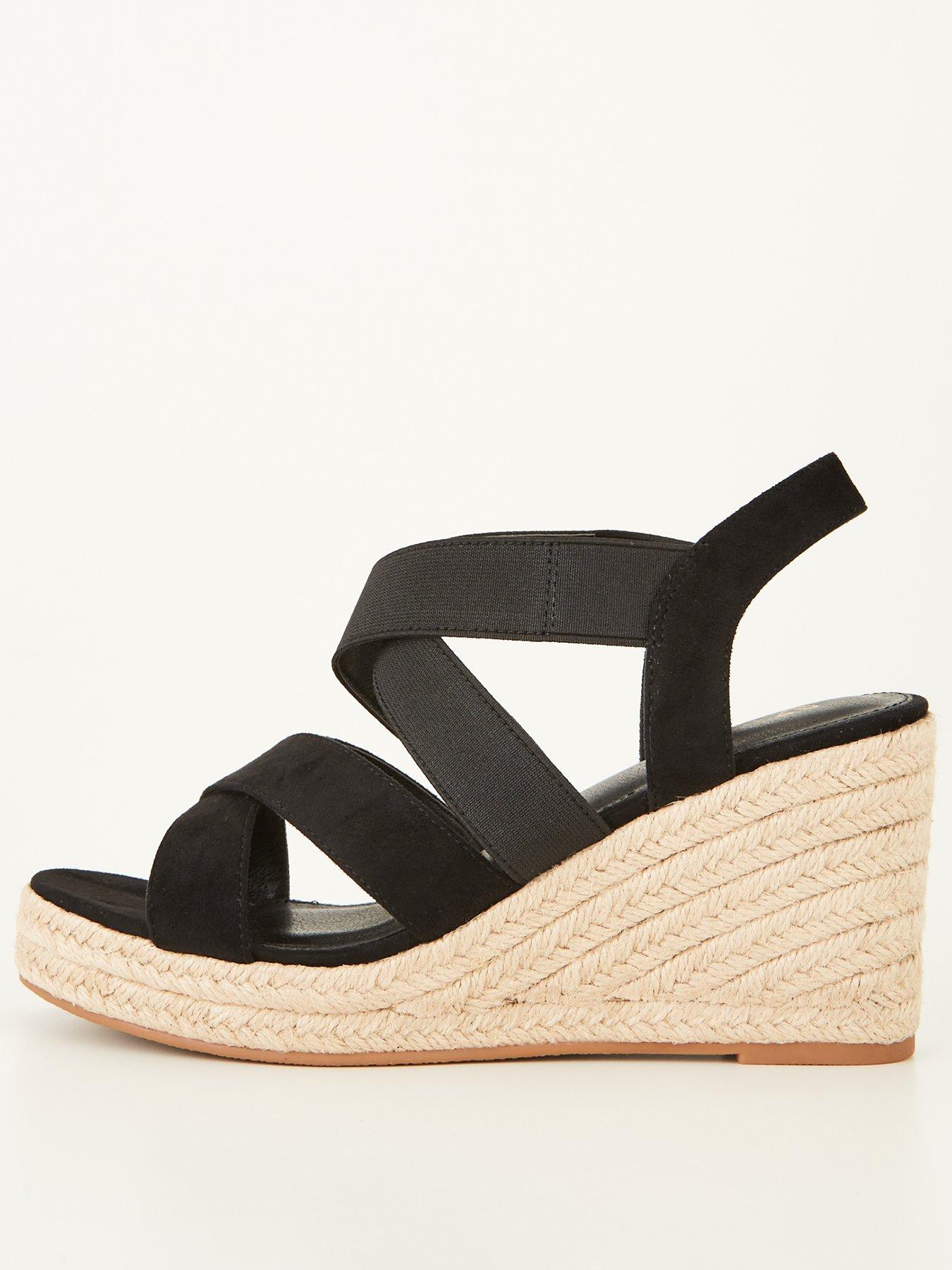 Wide fit black wedge sandals hot sale