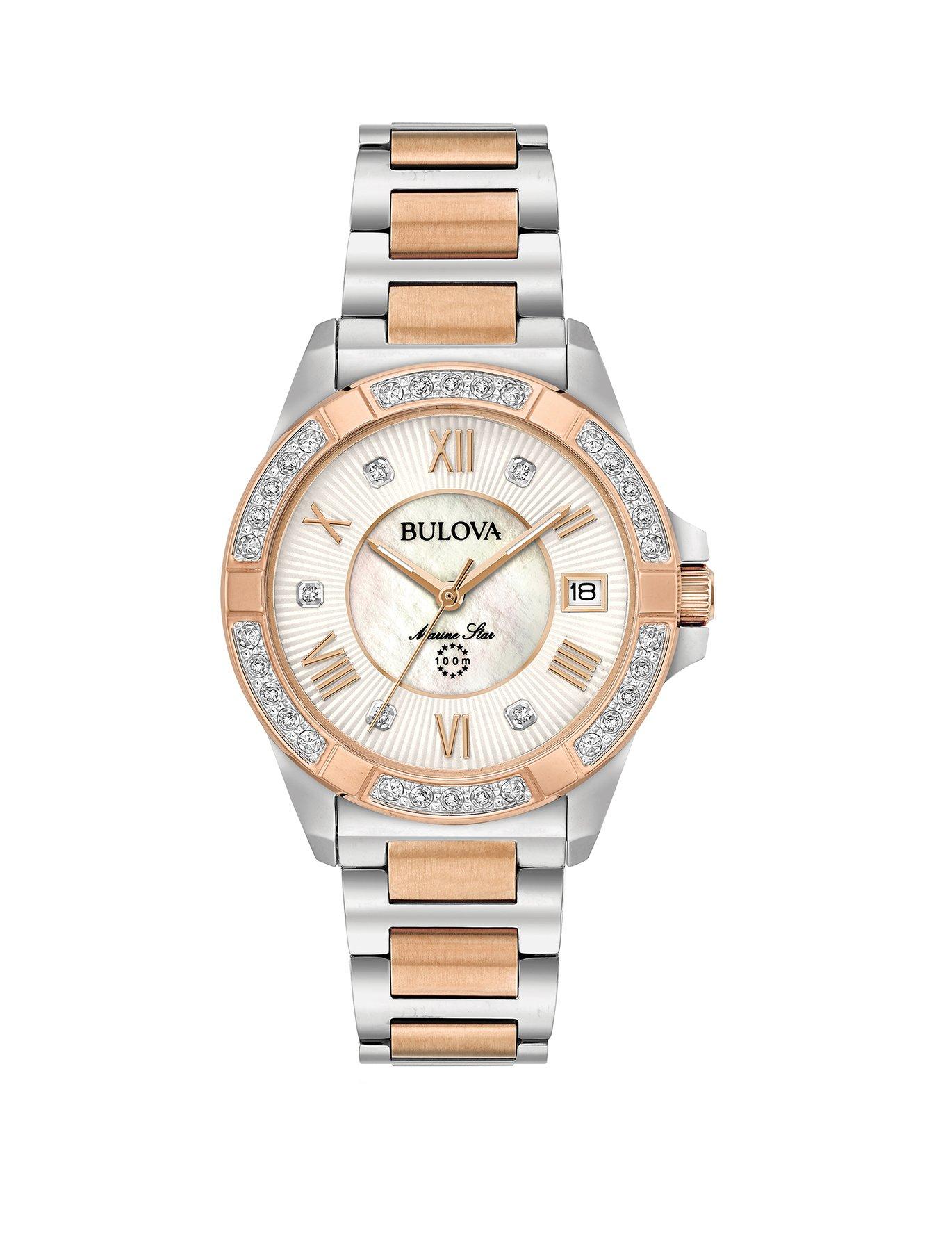 Product photograph of Bulova Ladies Marine Star Diamond Watch from very.co.uk