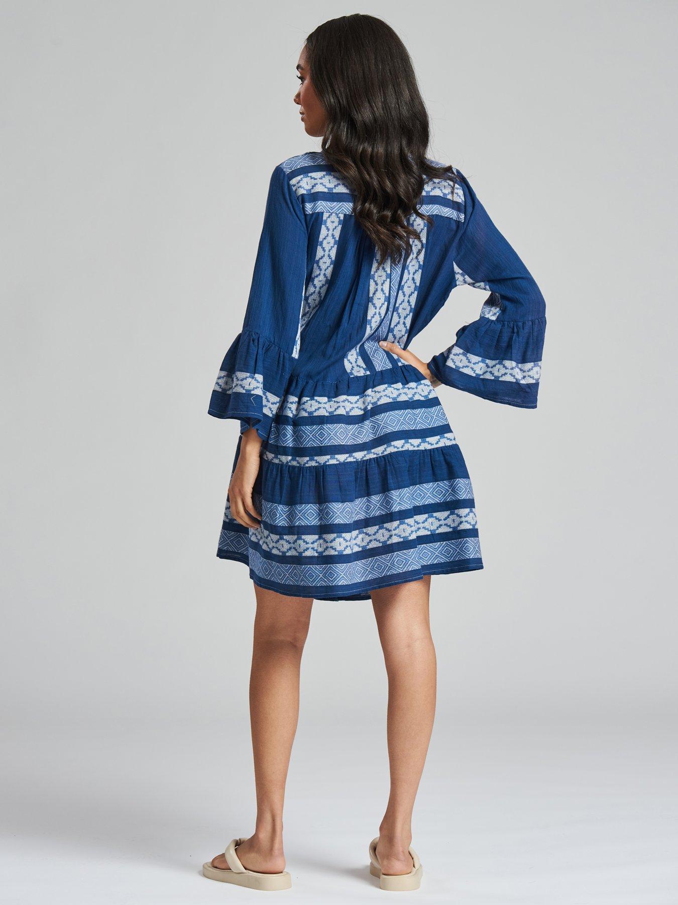 South Beach Southbeach Navy Jacquard Woven Cotton Beach Dress