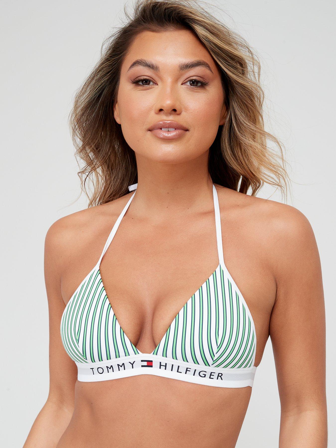 Tommy Hilfiger Triangle Stripe Bikini Top - Green