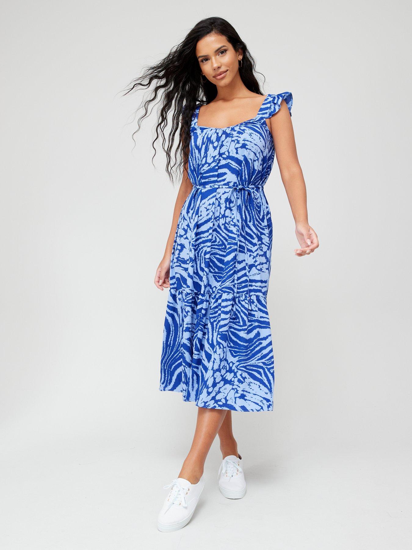 Ruffle strap midi store dress