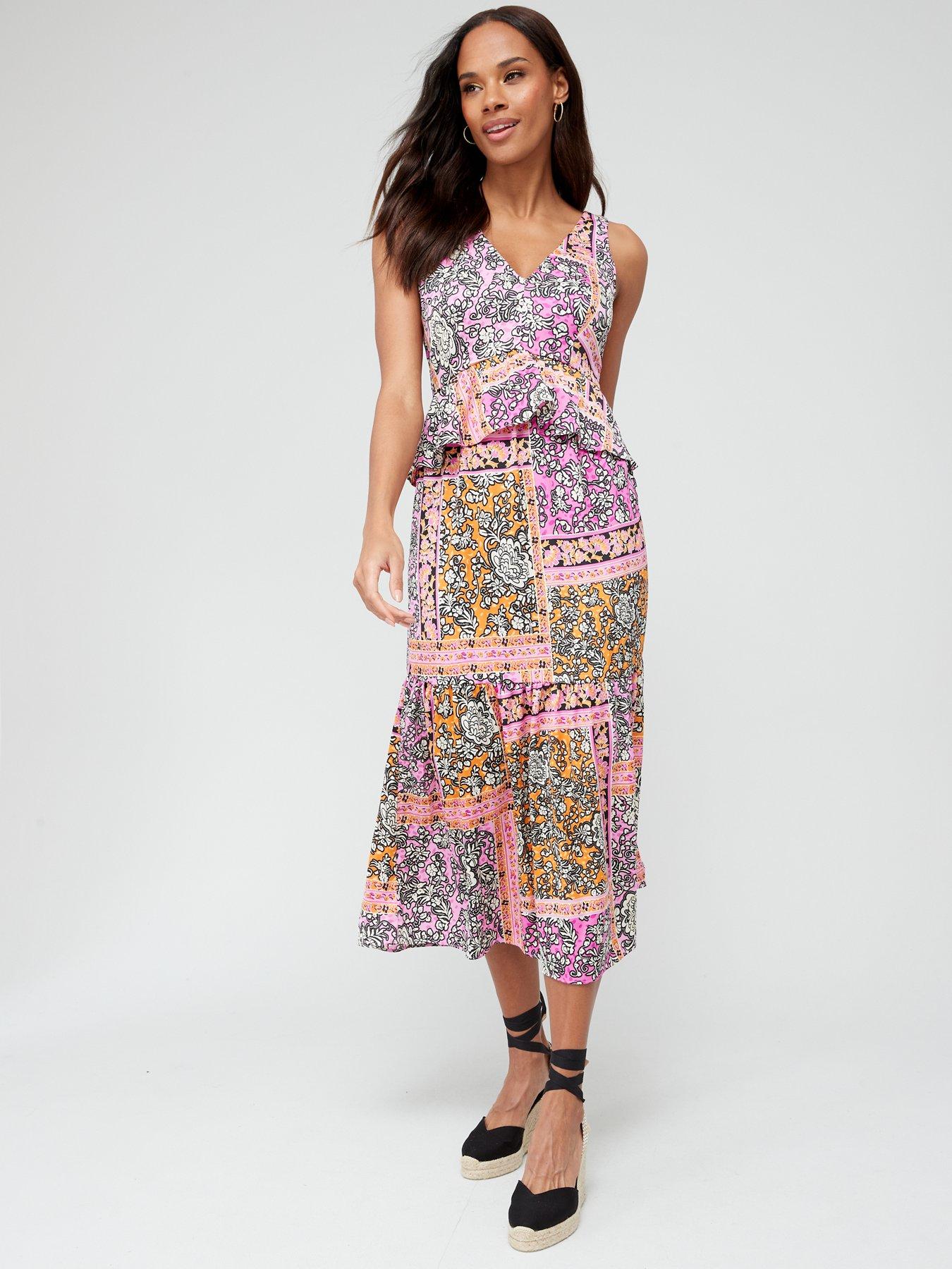 V by very mixed print hot sale midi dress