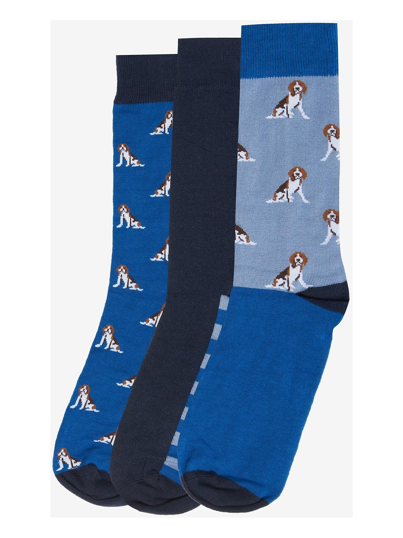 undefined 3-Pack Beagle Dog Crew Socks Set - Blue