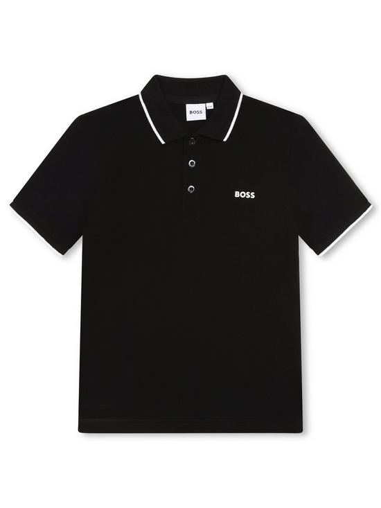 front image of boss-boys-short-sleeve-logo-polo-black