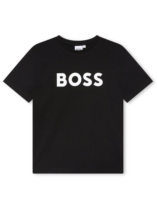 front image of boss-boys-short-sleeve-large-logo-t-shirt-black