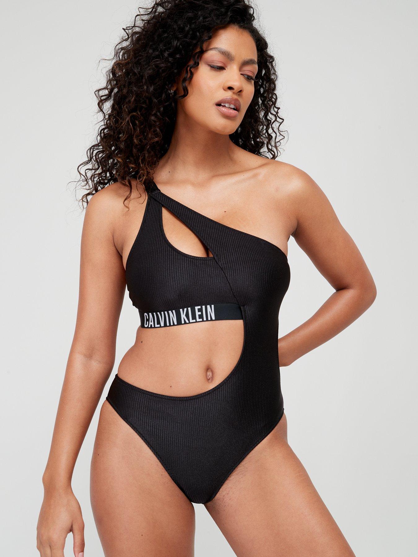 Calvin Klein Intense Power Rib Cut Out One Piece Swimsuit - Black |  