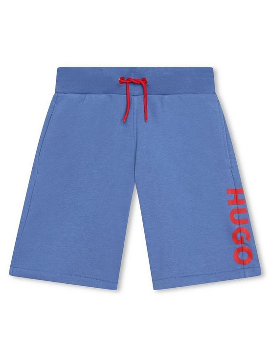 front image of hugo-boys-logo-jog-shorts-blue