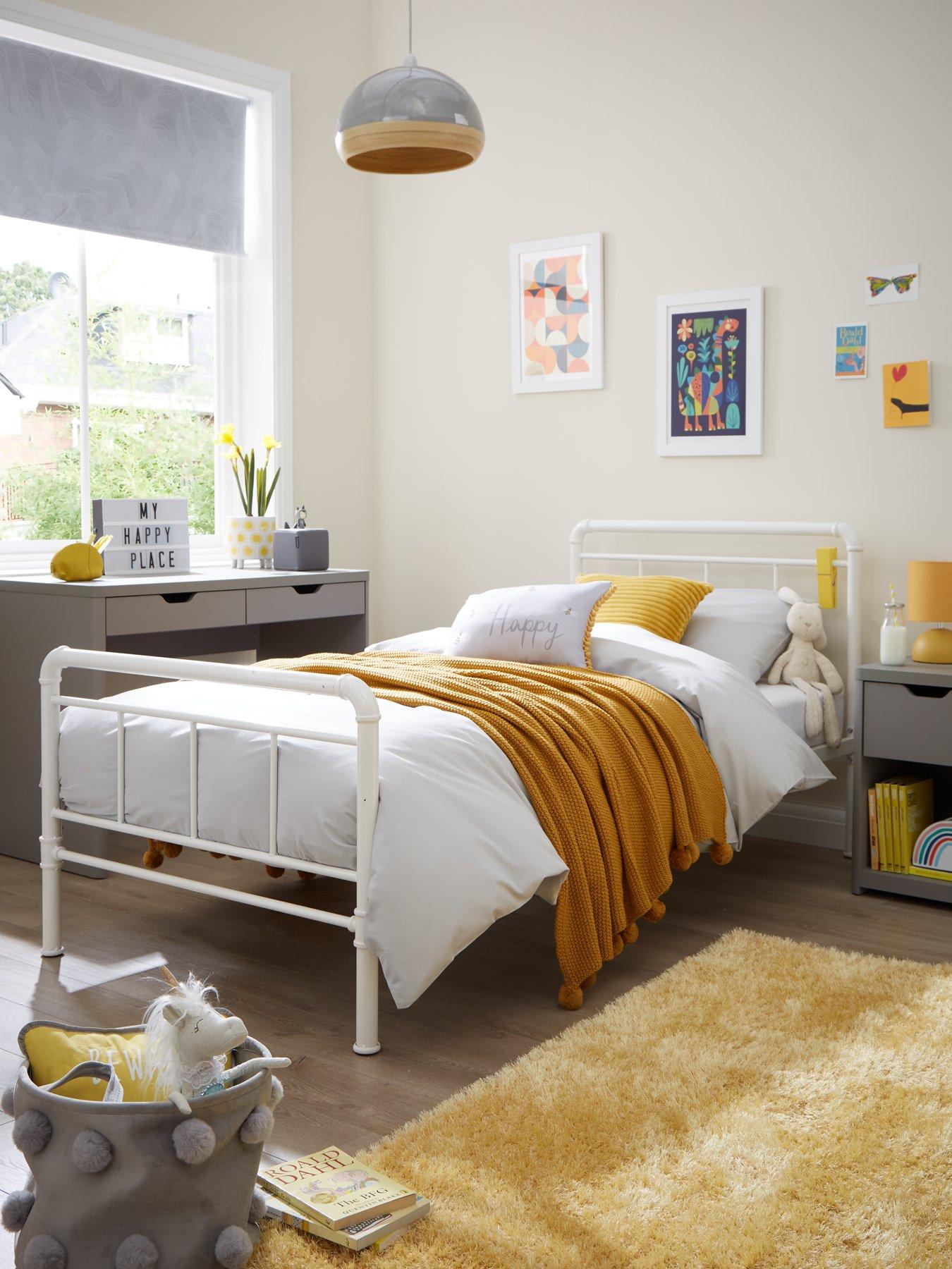Product photograph of Everyday Freddie Children S Metal Single Bed Frame - White - Bed Frame With Standard Mattress from very.co.uk