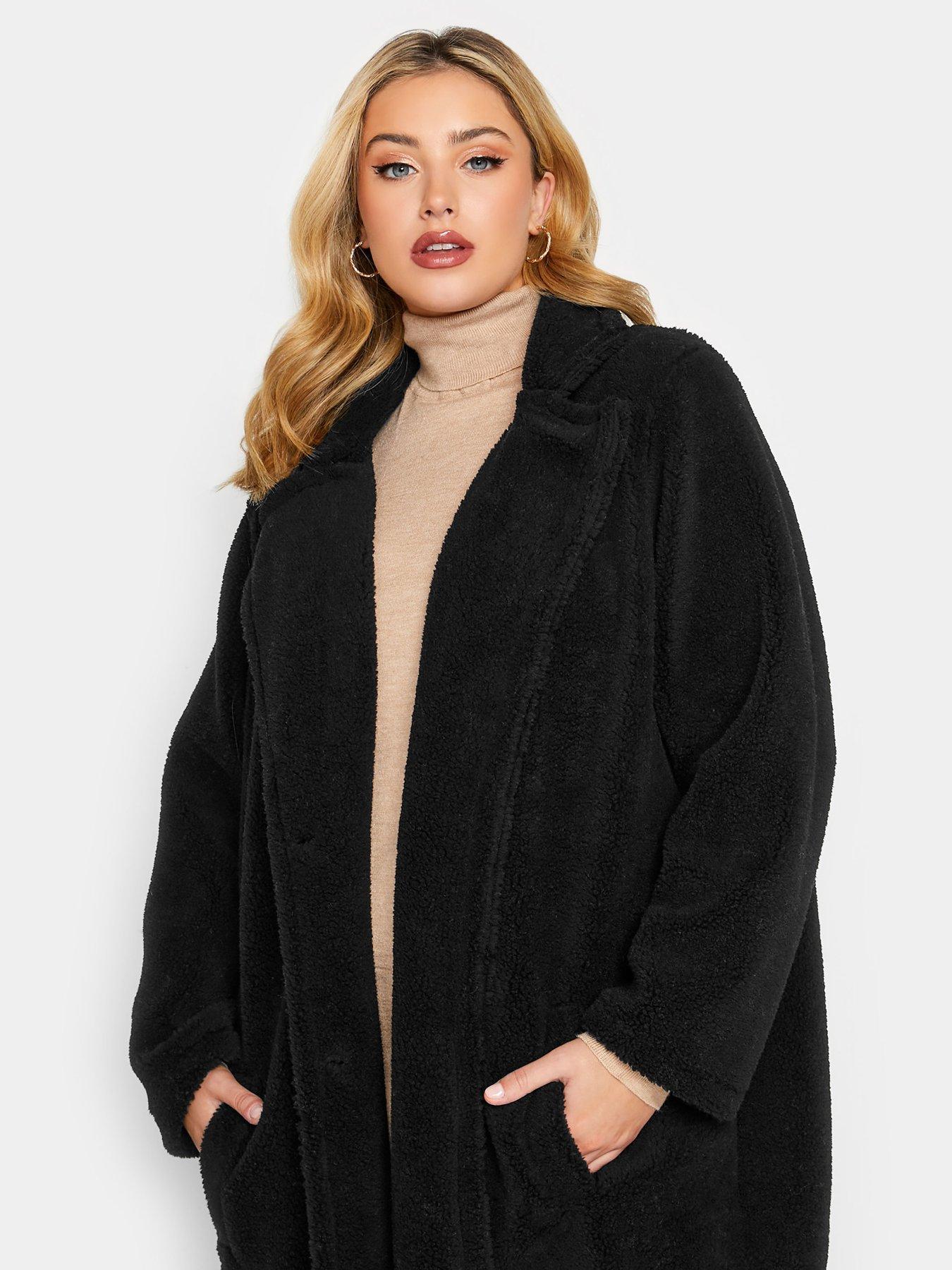 YOURS Plus Size Black Teddy Maxi Coat