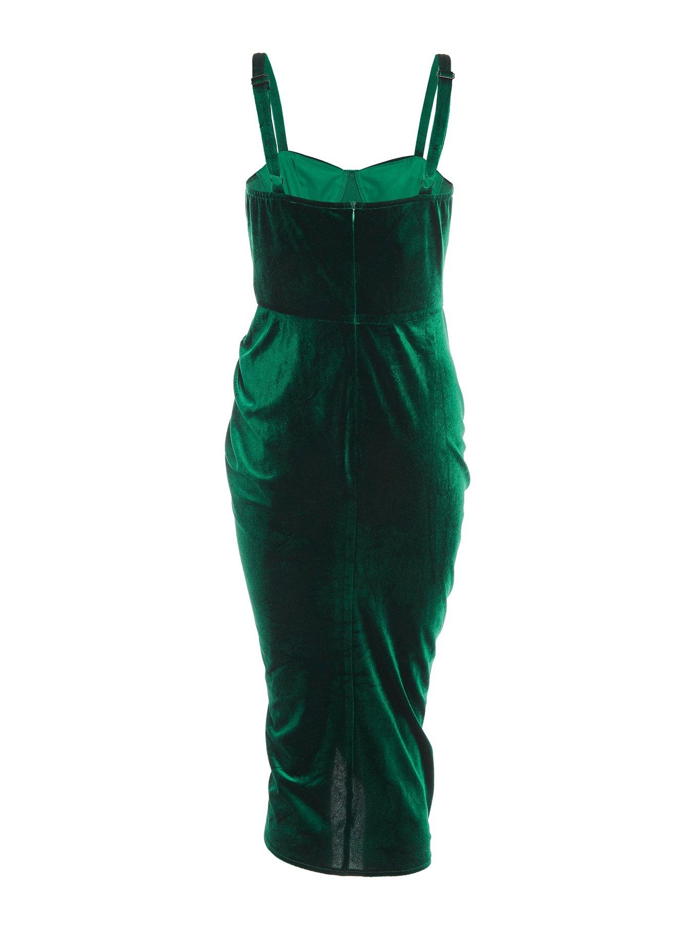 Quiz Velvet Ruched Midi Dress - Dark Green | Very