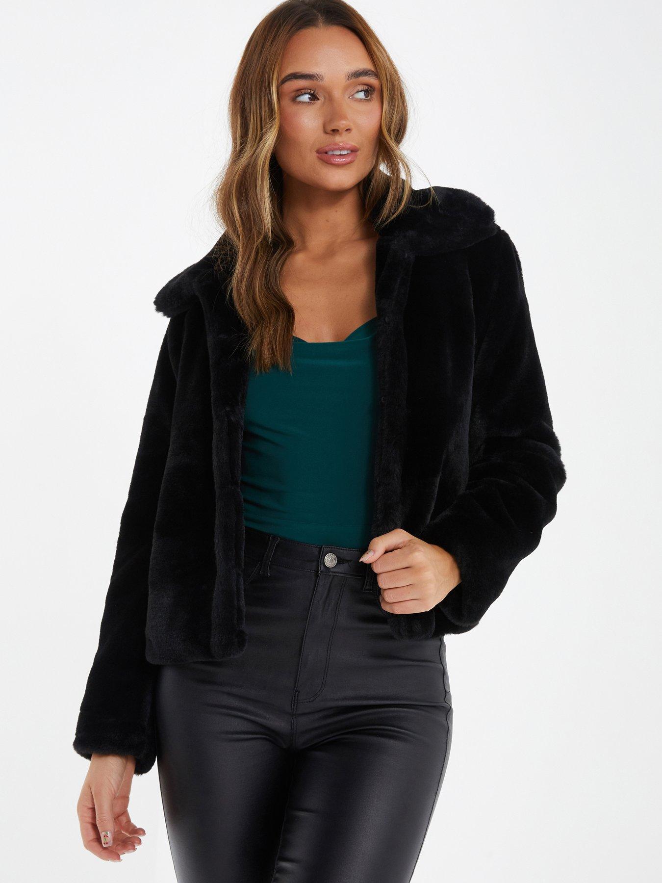 Quiz faux fur hotsell jacket black