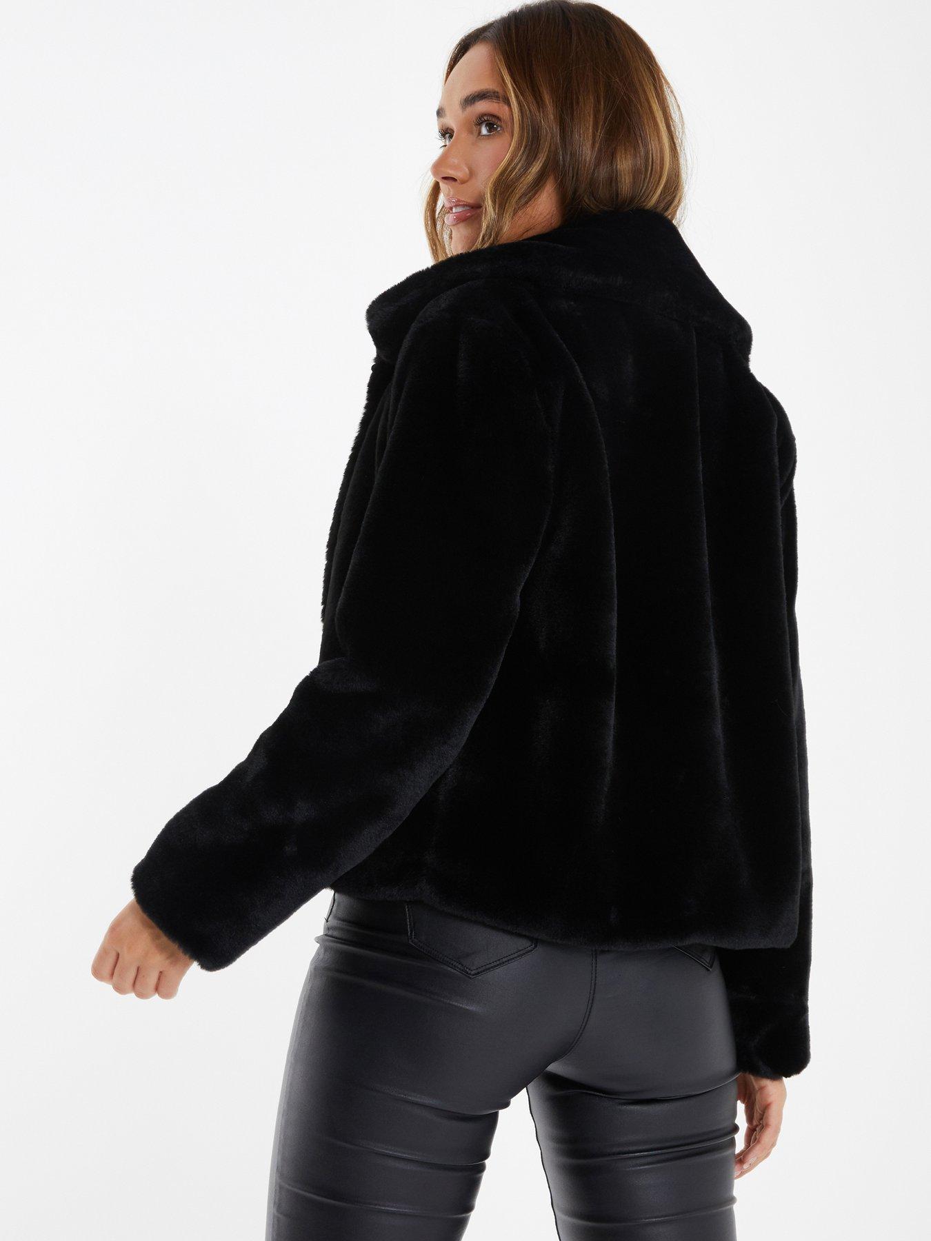 Quiz Short Faux Fur Jacket Black Very