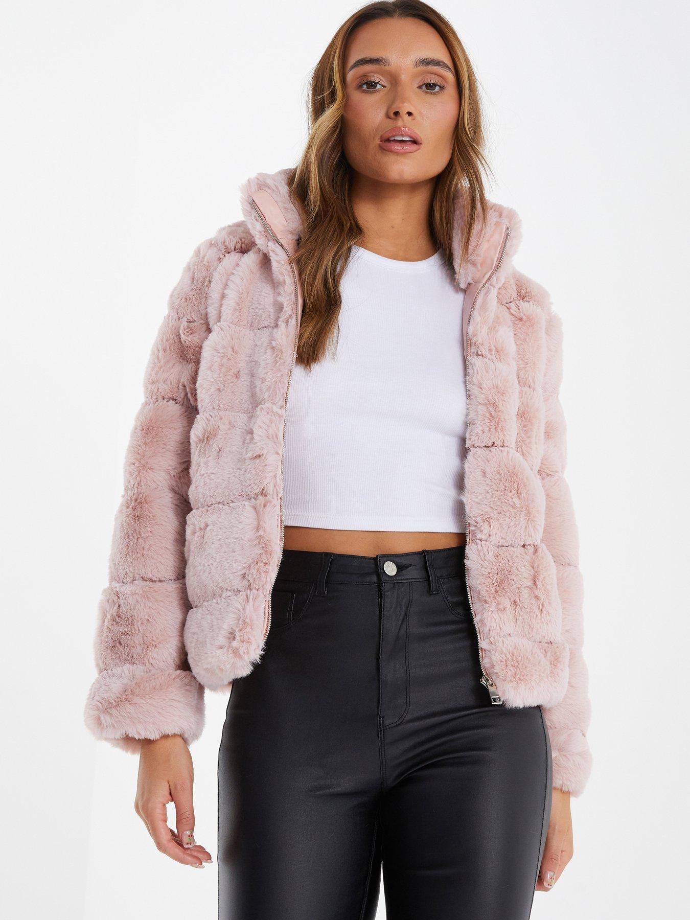 Quiz faux fur jacket hot sale black