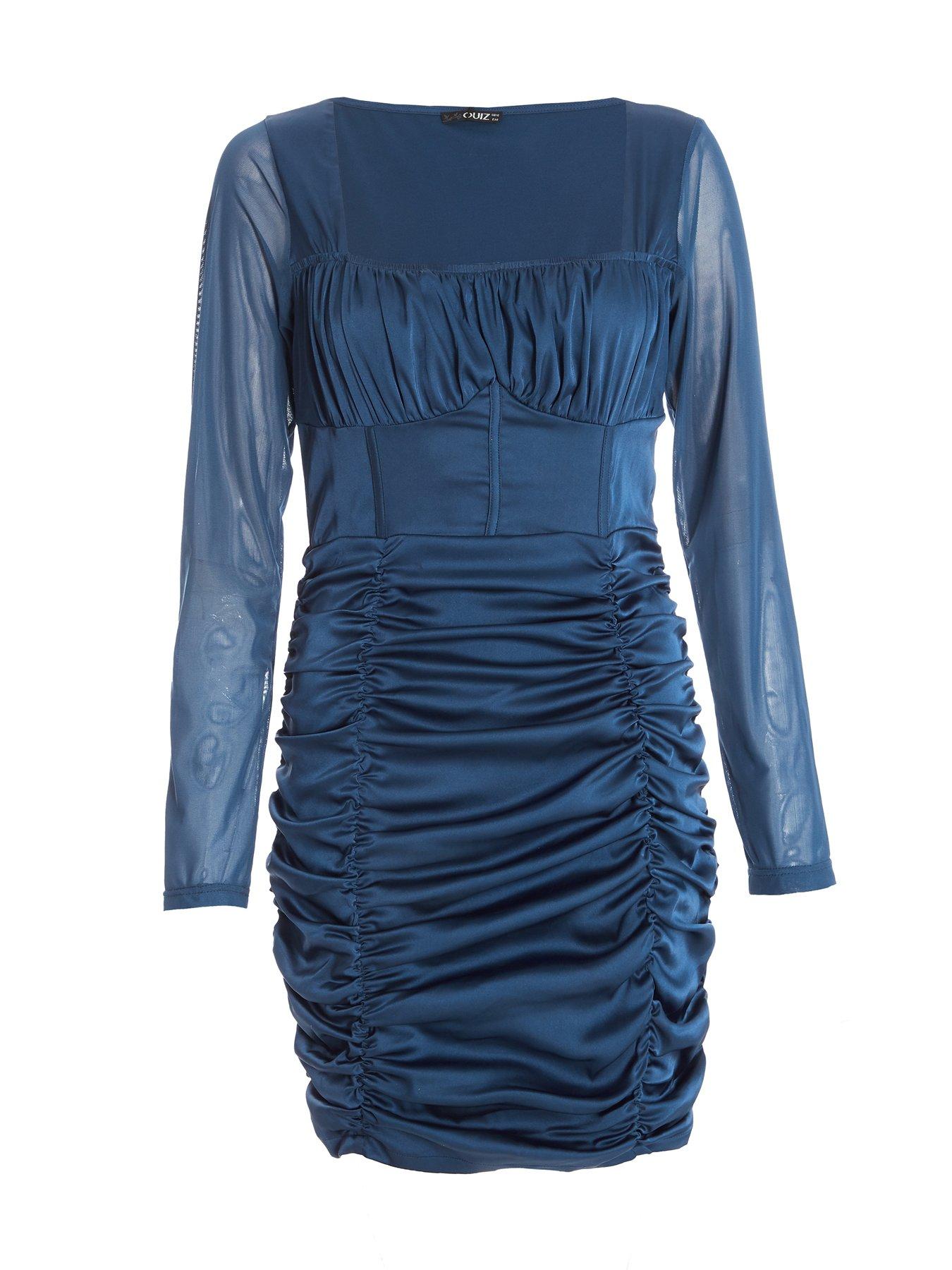 Quiz Satin Ruched Mini Dress - Blue | Very