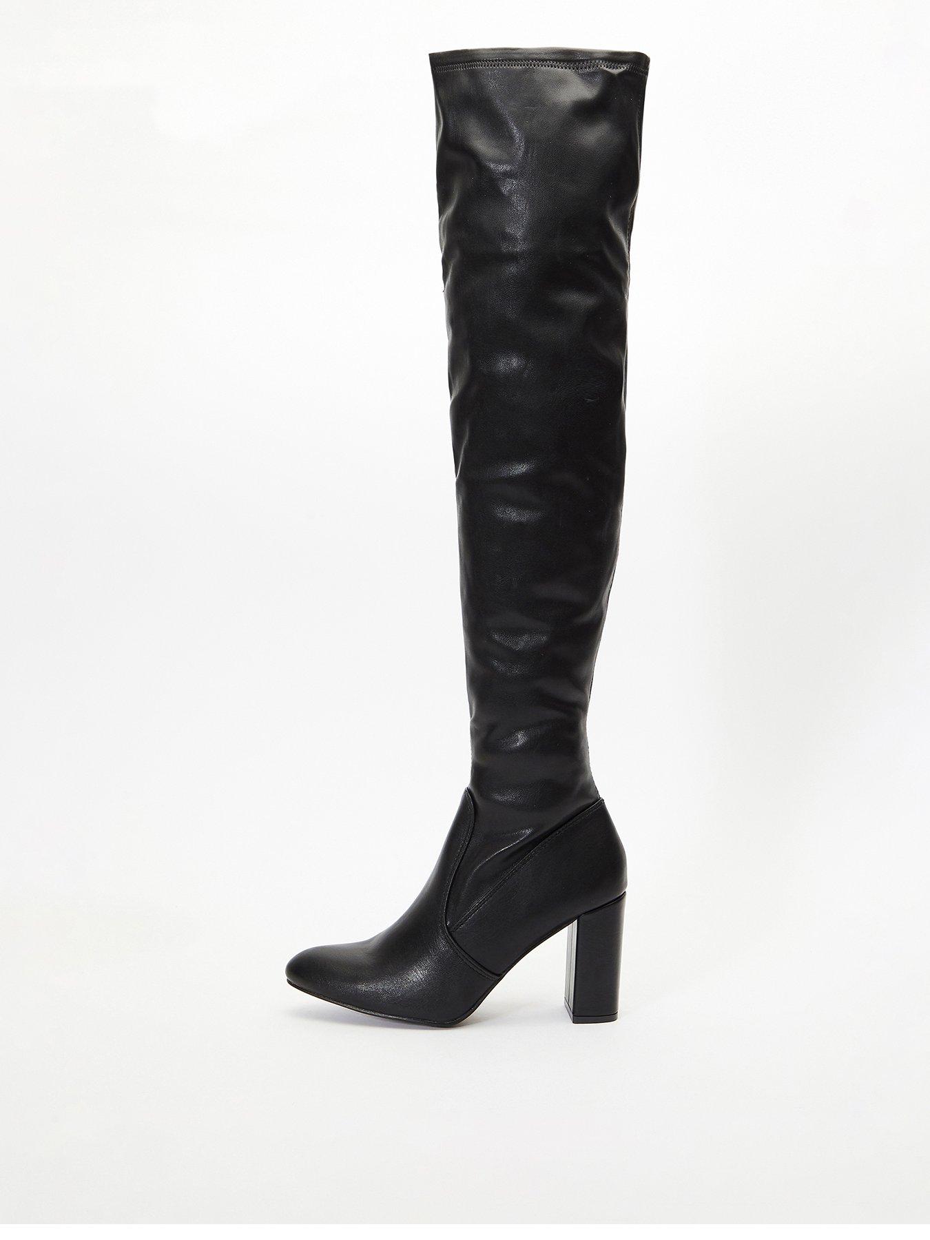 Quiz Over The Knee Block Heel Boots - Black | very.co.uk