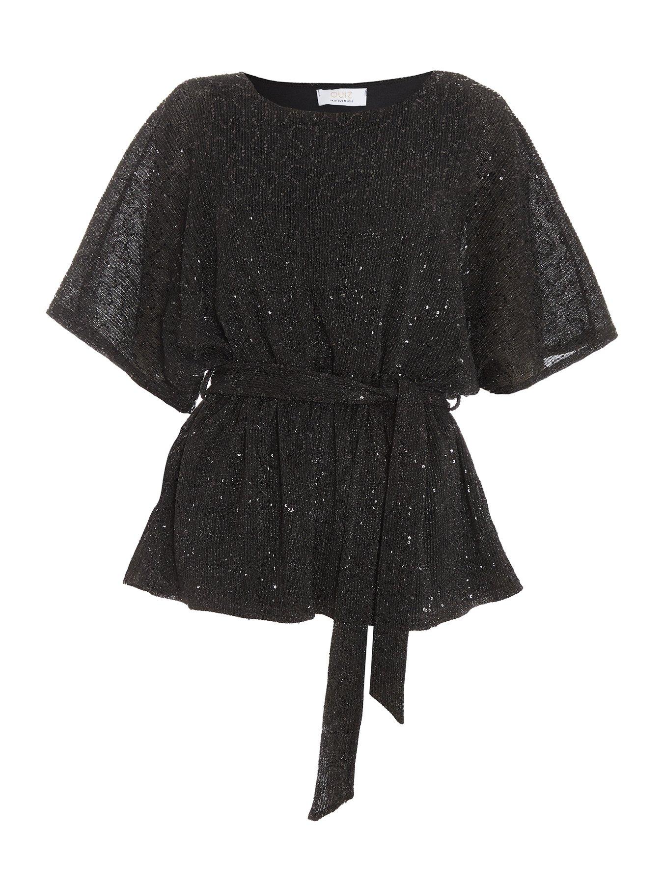 Image 4 of 6 of Quiz Sequin Batwing Peplum Top - Black