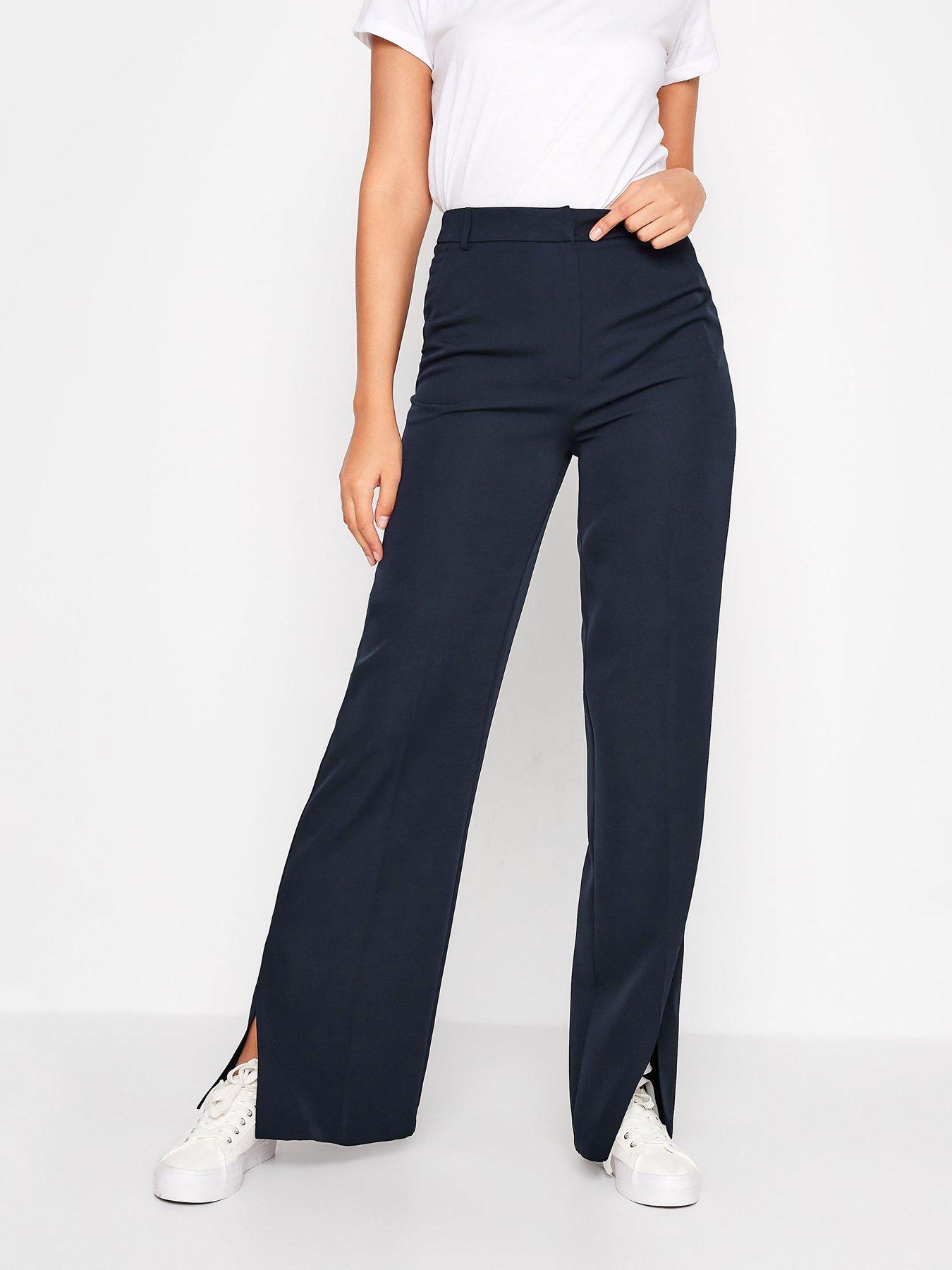 Long Tall Sally Navy Split Detail Wide Leg Trousers