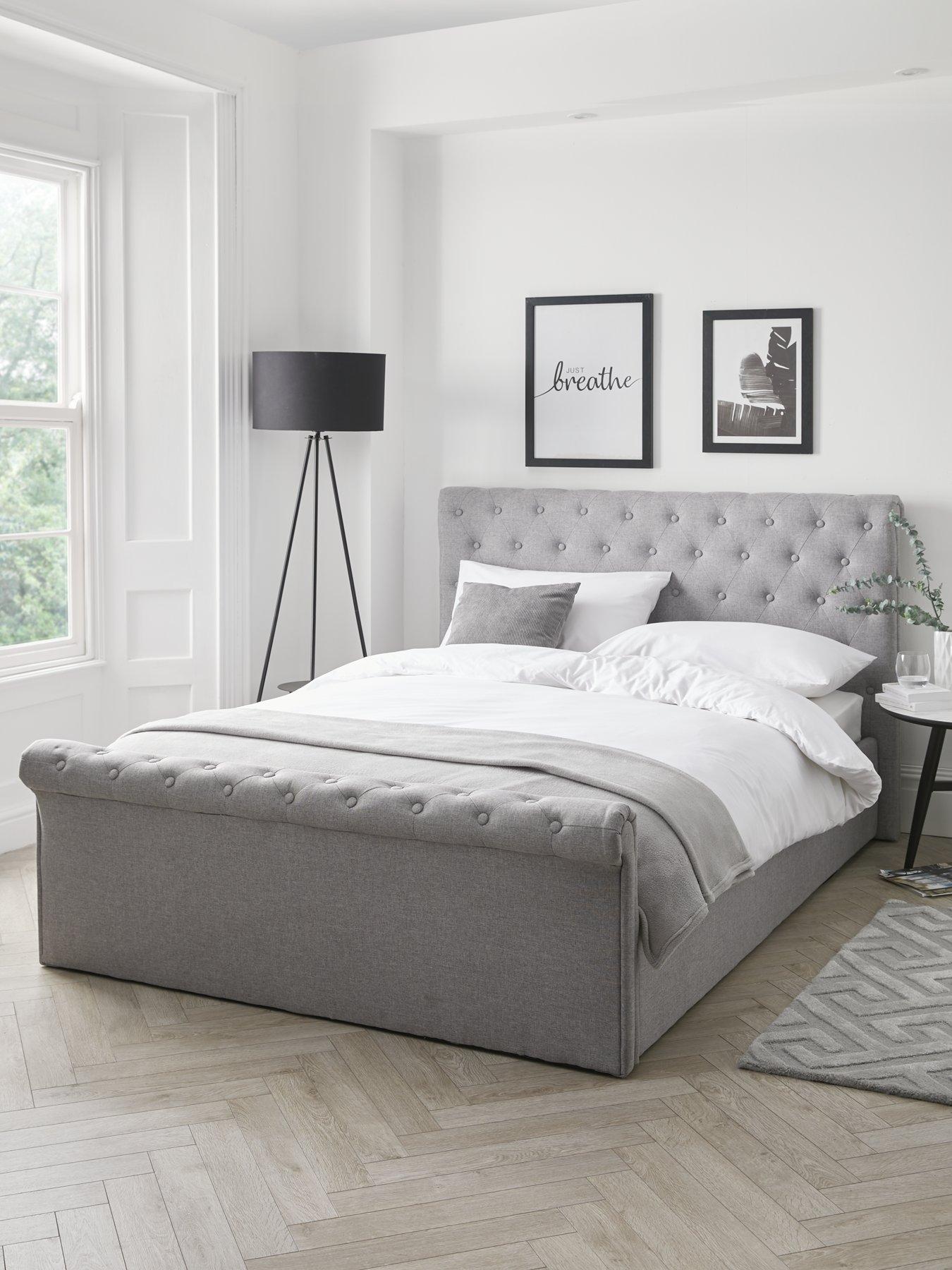 Linen covered store bed frame