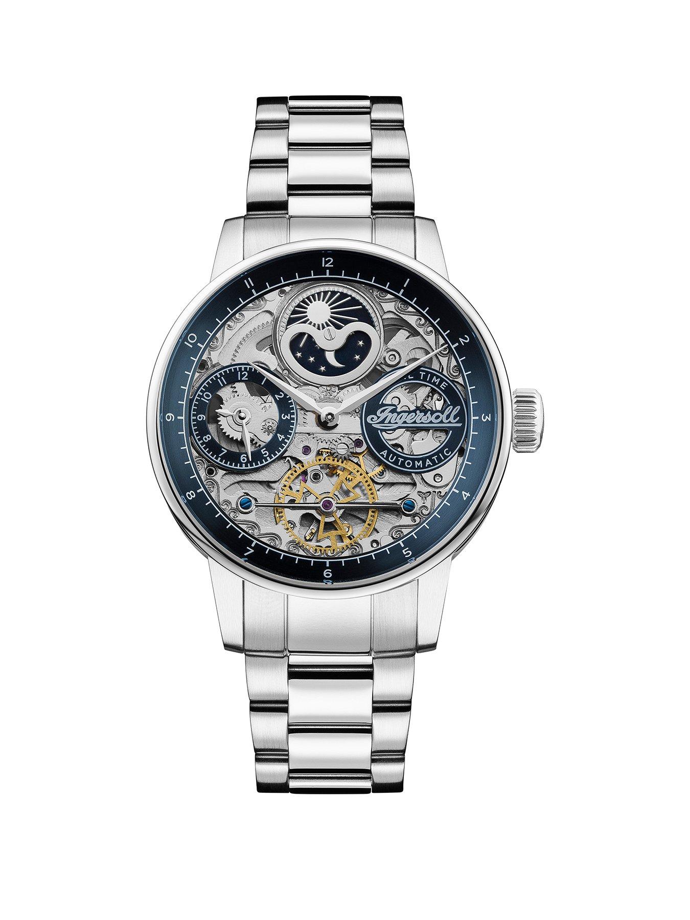 Ingersoll The Jazz Automatic Mens Watch with Blue Dial and Silver Stainless Steel Bracelet- I07707