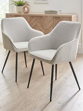 Product photograph of Very Home Alisha Pair Of Boucle Dining Chairs - Cream Black from very.co.uk