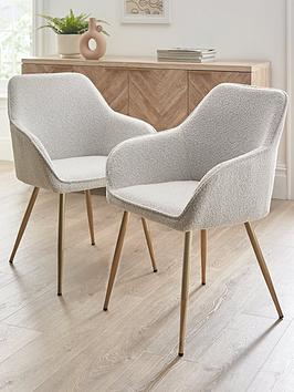Product photograph of Very Home Alisha Pair Of Boucle Dining Chairs - Cream Brass from very.co.uk
