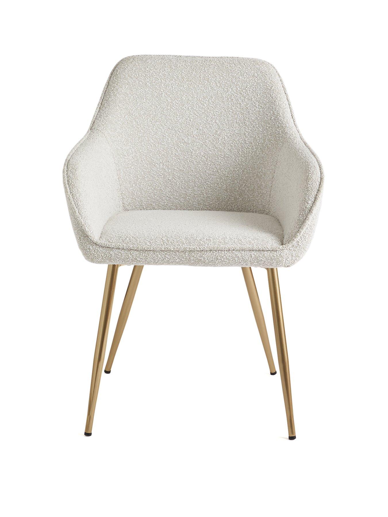 Quinn Cream Boucle Dining Chair - Brass Colour Legs