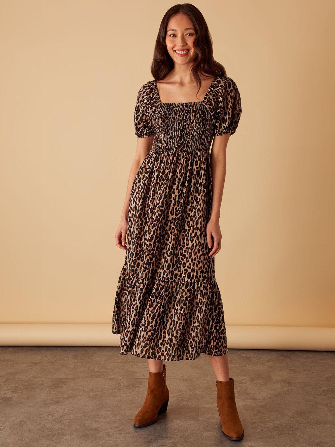 Accessorize Leopard Textured Puff Sleeve Dress