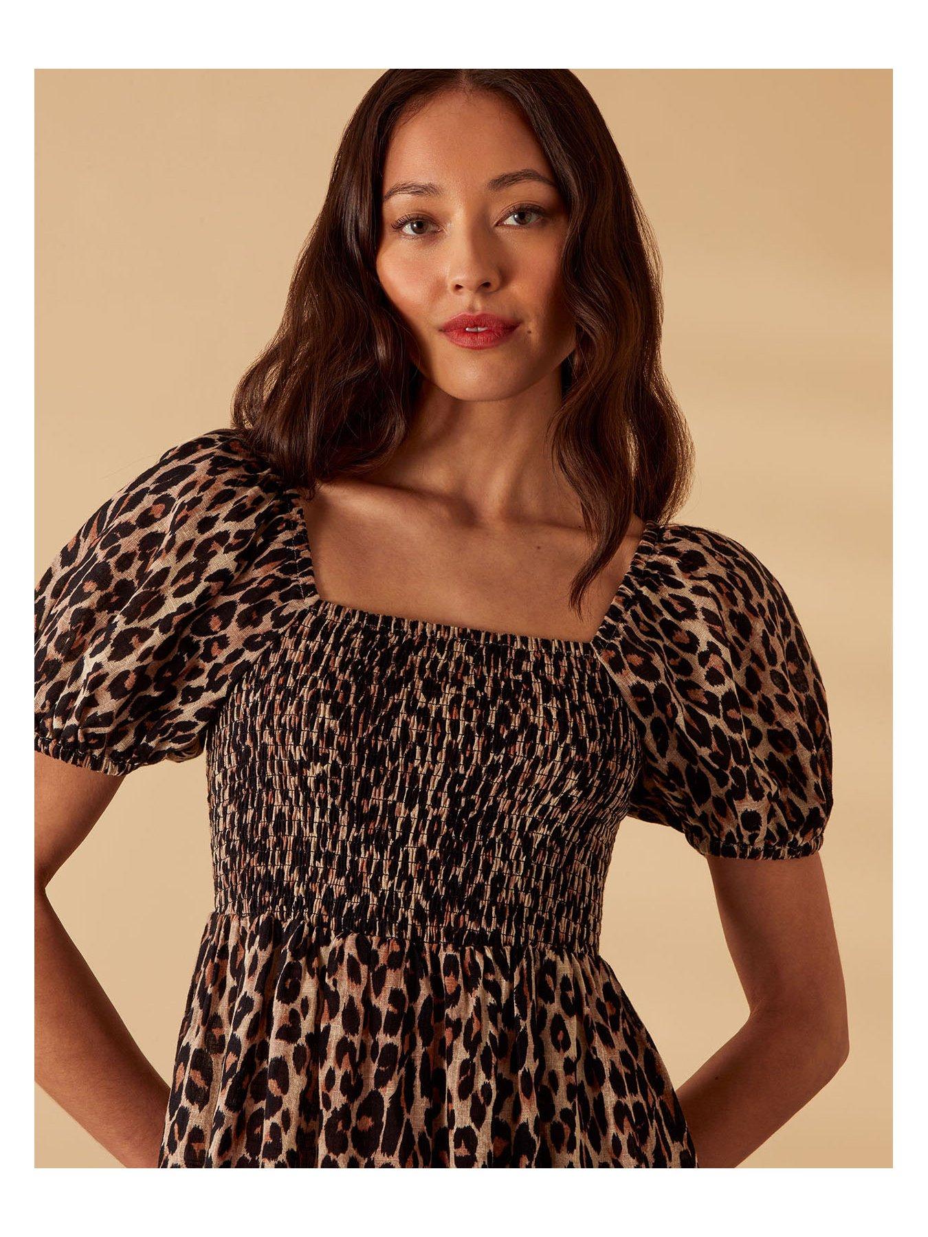 Accessorize Leopard Textured Puff Sleeve Dress Very.co.uk