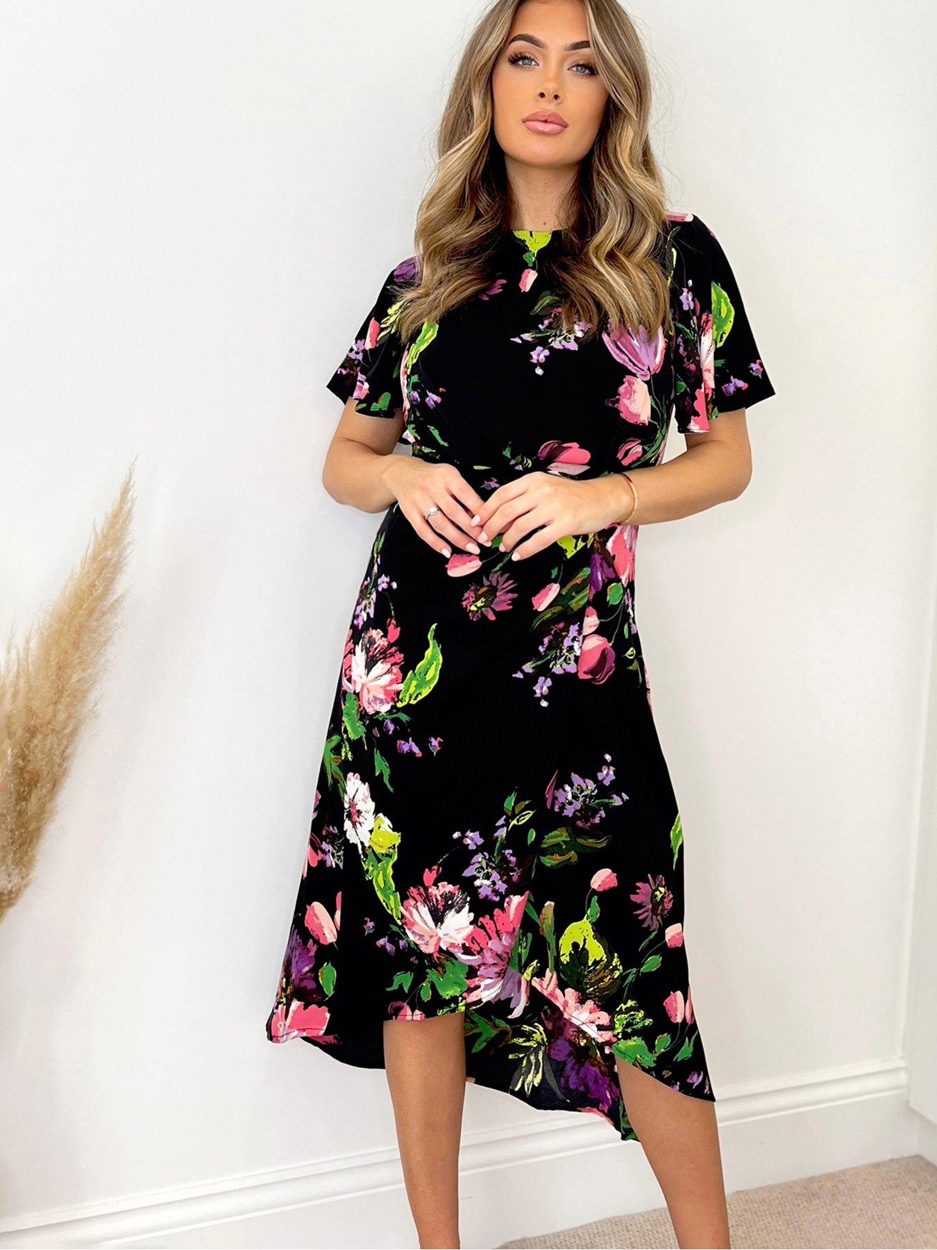 AX Paris Floral Wrap Midi Dress - Black | Very.co.uk