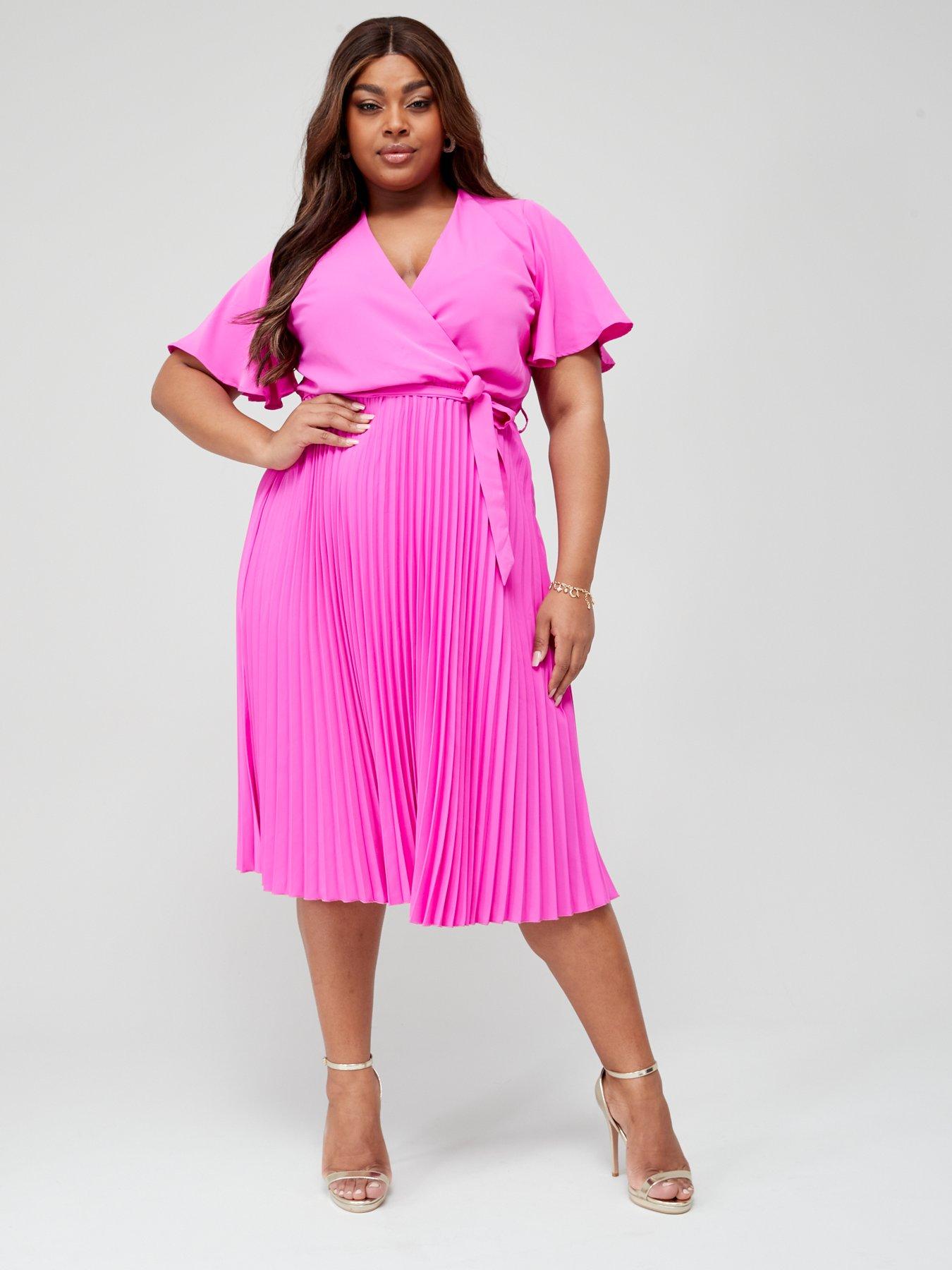 Pink pleated 2024 midi dress