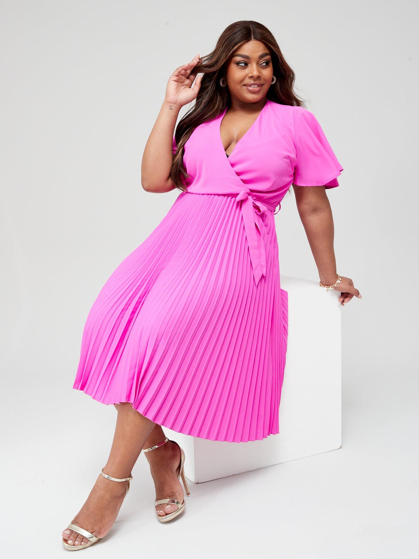 Pink pleated sales midi dress