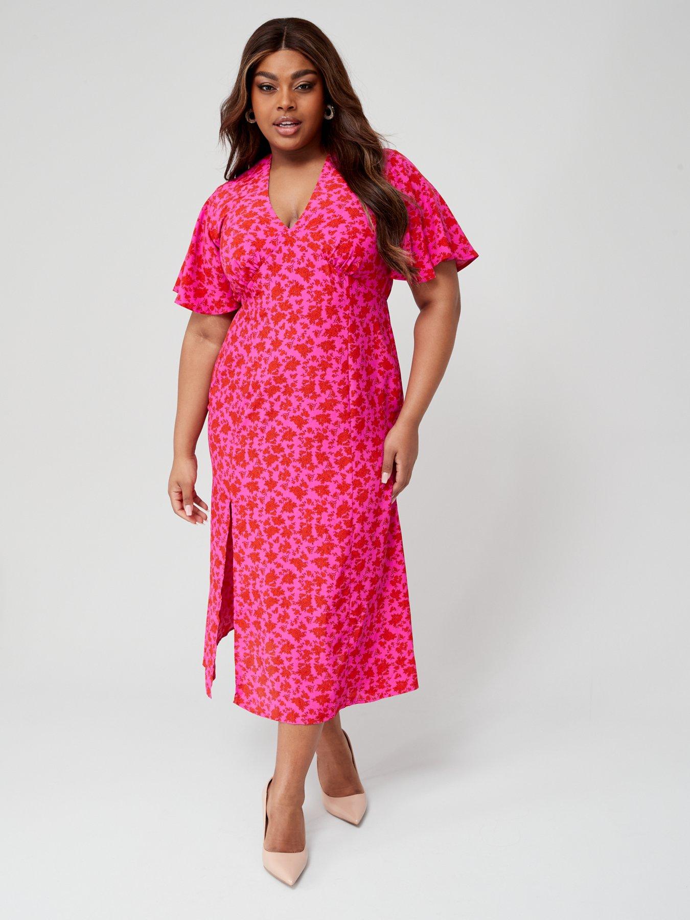 AX PARIS CURVE Floral Midi Dress Pink