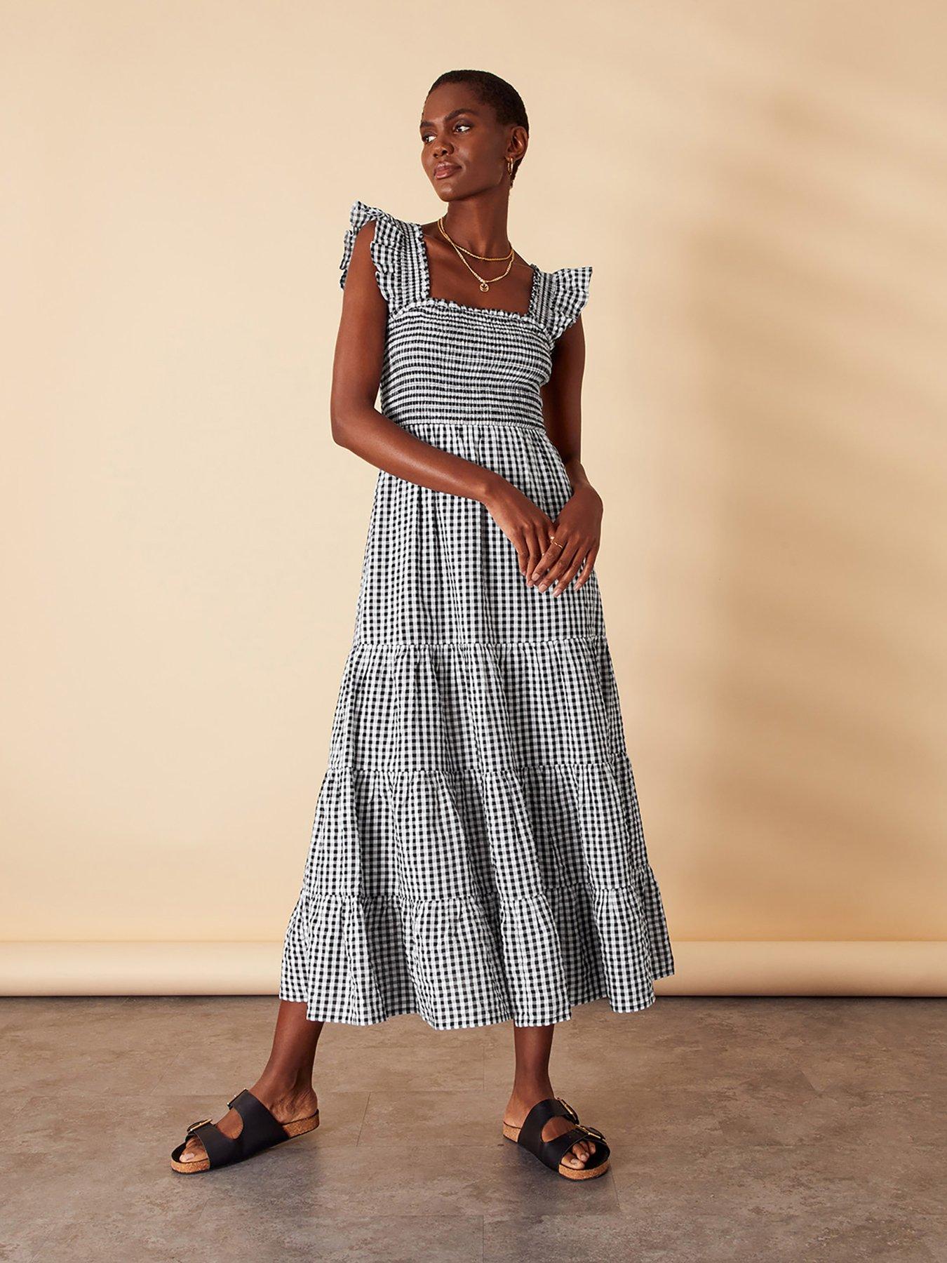 Tiered gingham deals maxi dress