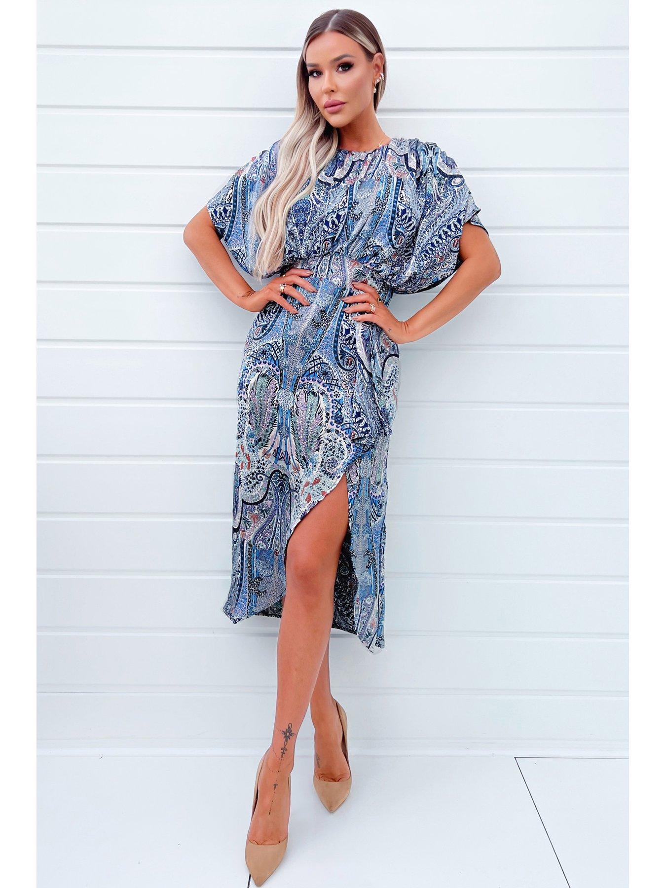 AX Paris Paisley Blouson Midi Dress - Blue | very.co.uk