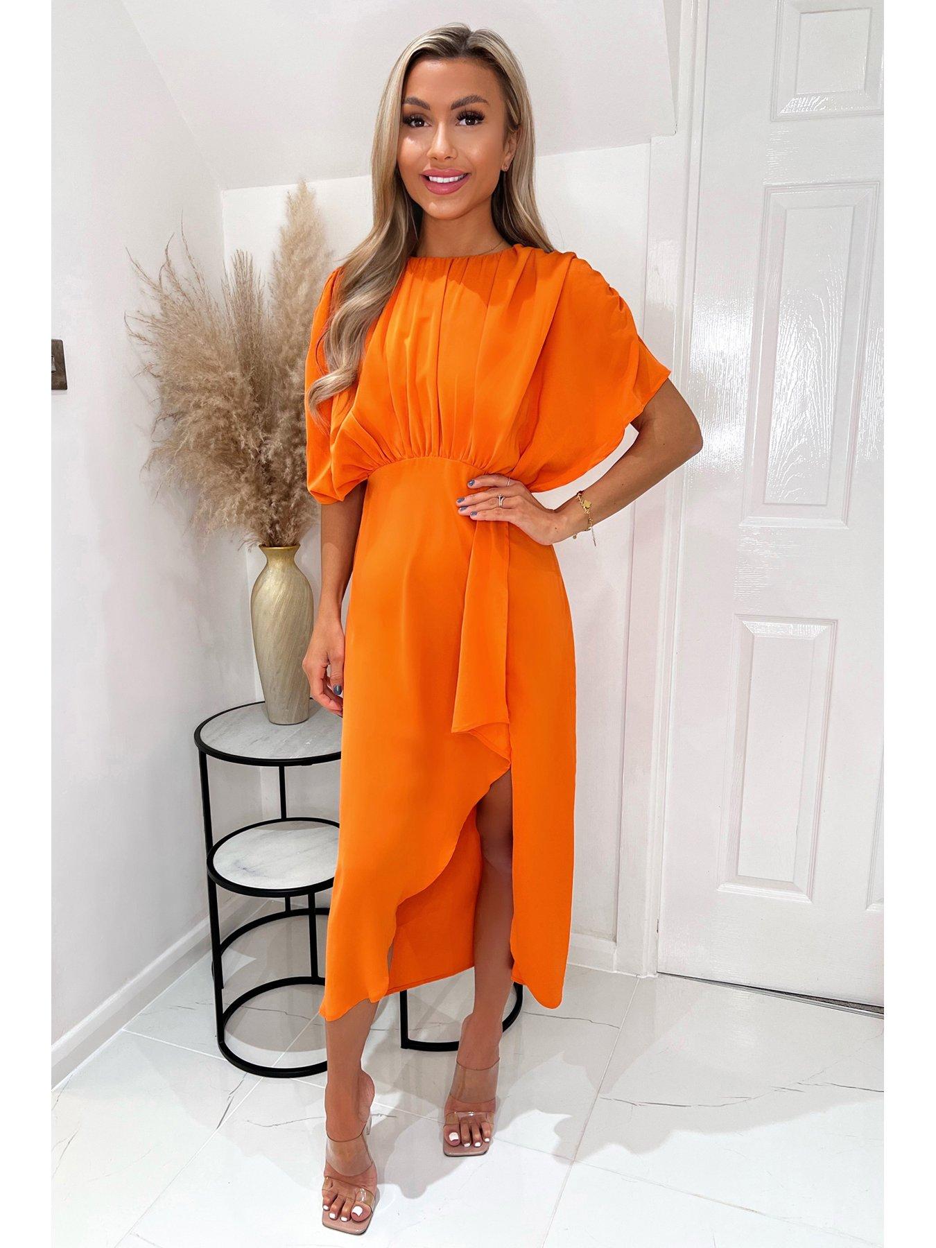 Orange wrap outlet midi dress