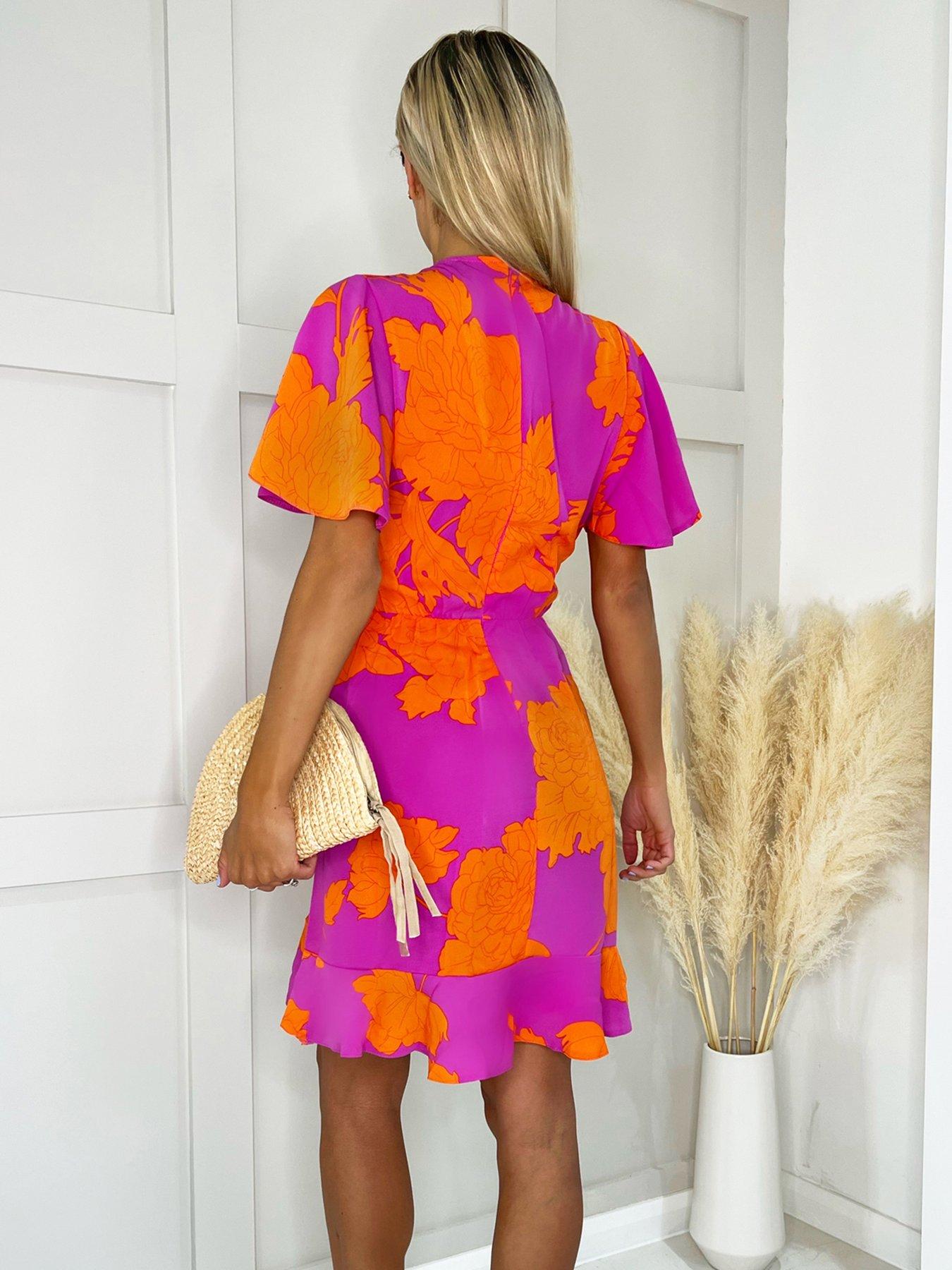 AX Paris Pink & Orange Floral Strappy Midi Dress