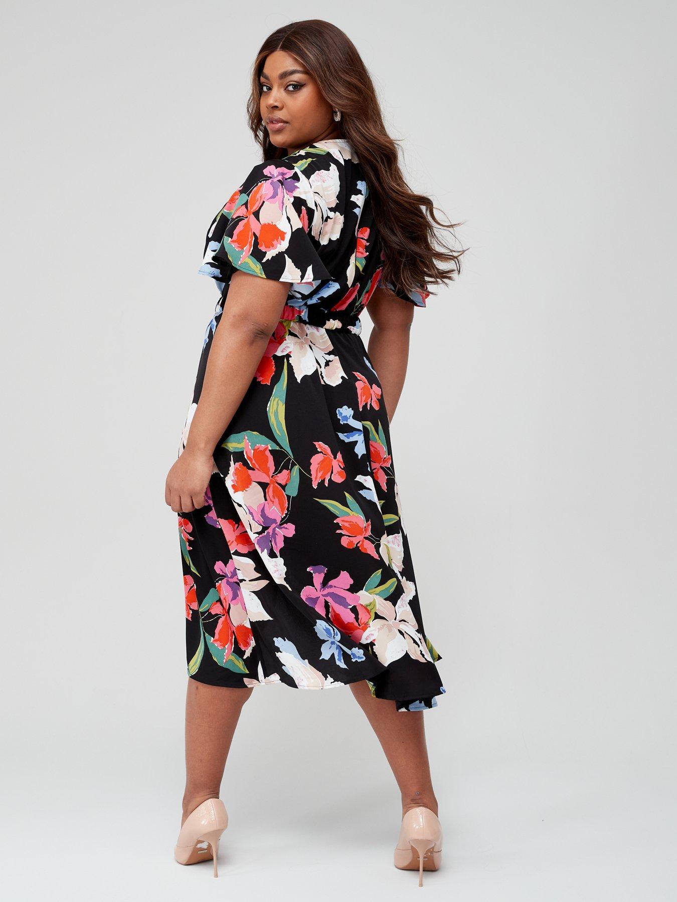 AX PARIS CURVE Floral Wrap Midi Dress Black very.co.uk