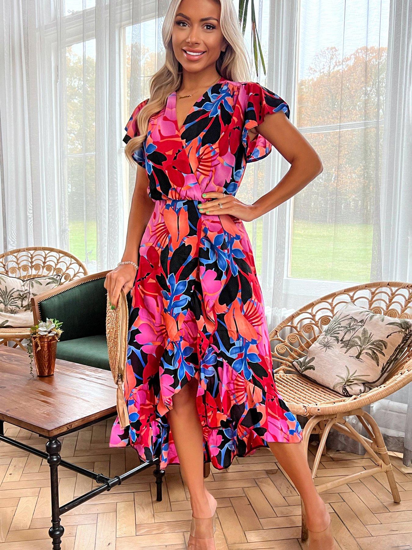 Floral Wrap Midi Dress Multi