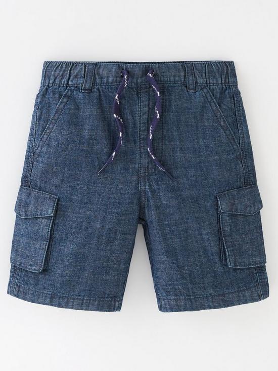 front image of mini-v-by-very-boys-chambray-cargo-shorts-blue