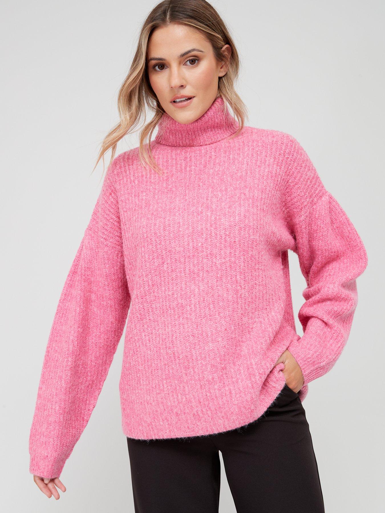 V by Very Pleat Shoulder Roll Neck Jumper - Pink