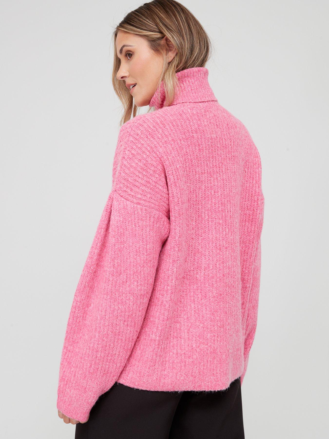 V by Very Pleat Shoulder Roll Neck Jumper - Pink