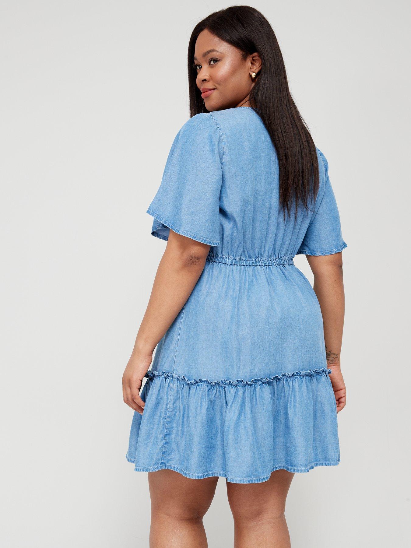 Tiered Angel Sleeve Mini Dress with TENCEL Lyocell fibers Blue