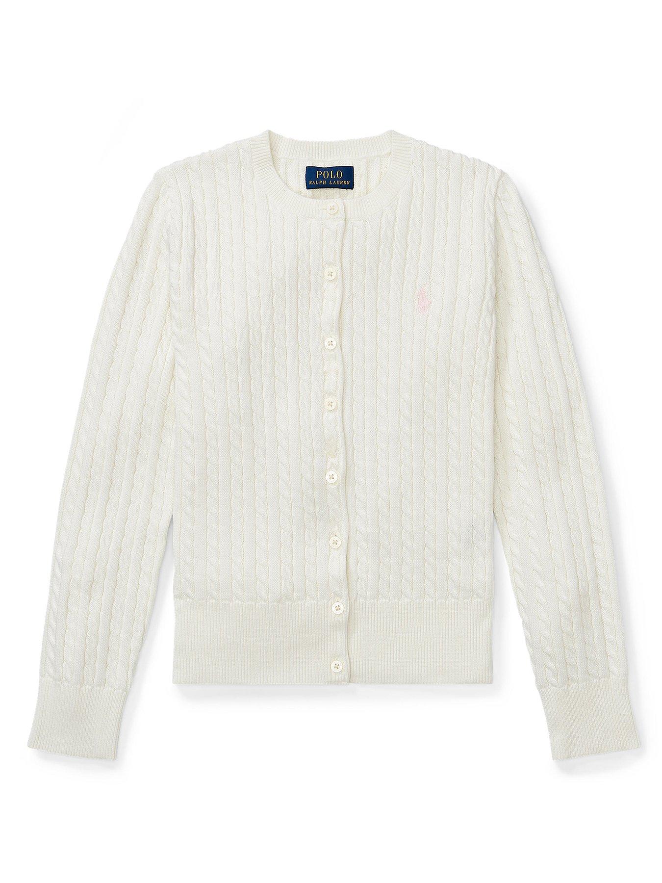 Ralph Lauren Girls Mini Cable Cotton Cardigan - Off White | very.co.uk