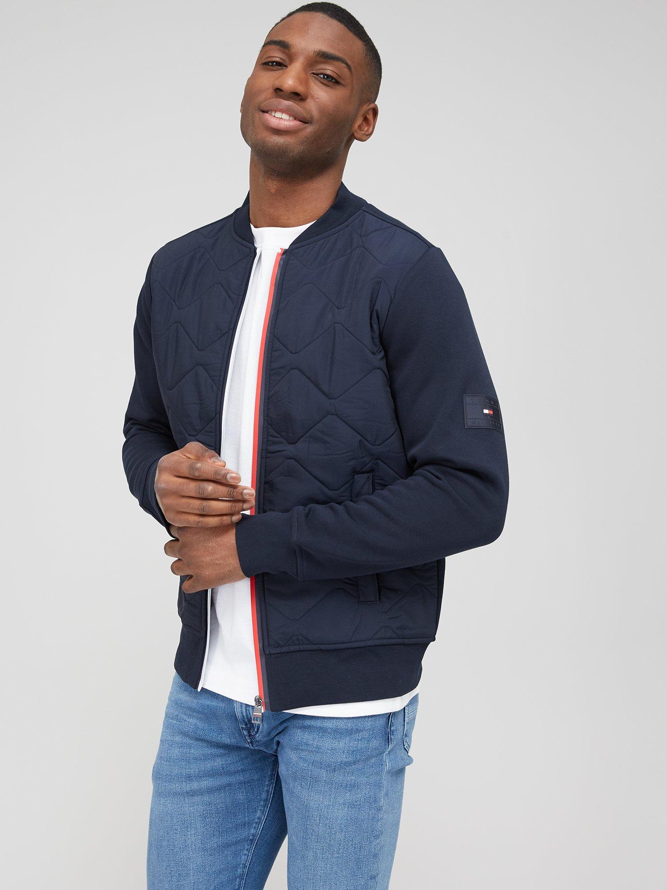 Tommy Hilfiger Mix Media Bomber Jacket - Navy | very.co.uk