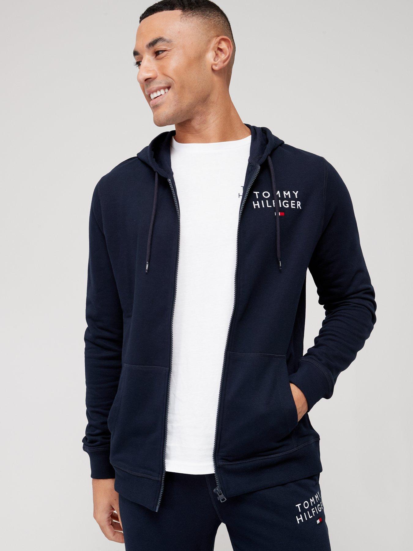 Image 1 of 4 of Tommy Hilfiger Zip Thru Hooded Loungewear Top - Navy