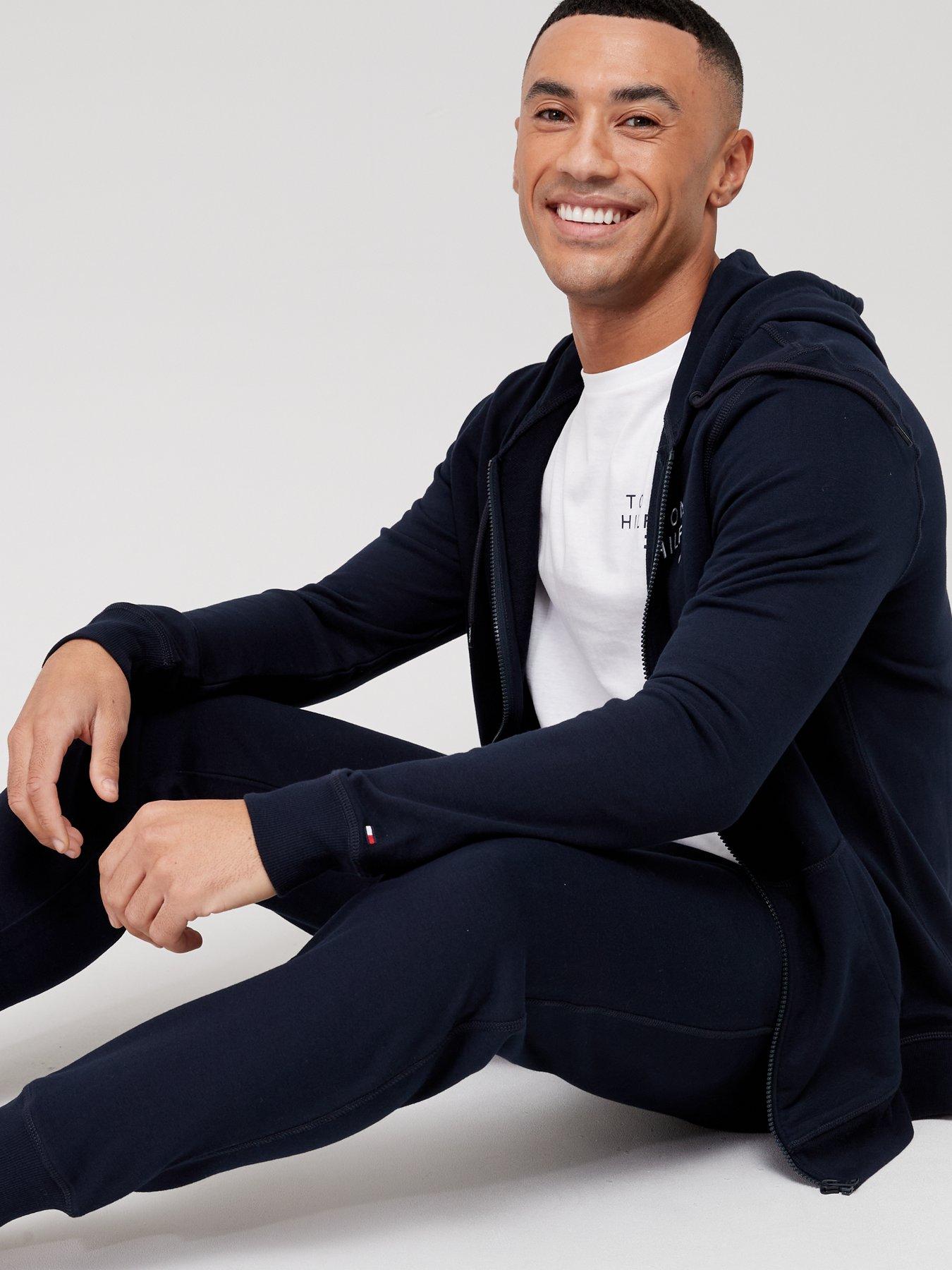 Image 4 of 4 of Tommy Hilfiger Zip Thru Hooded Loungewear Top - Navy